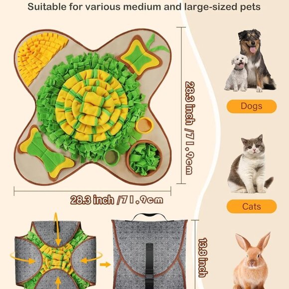 Snuffle Mat 28x28 Dogs Pet Sniffle Interactive Treat Game Play Boredom Anxiety - Picture 3 of 5